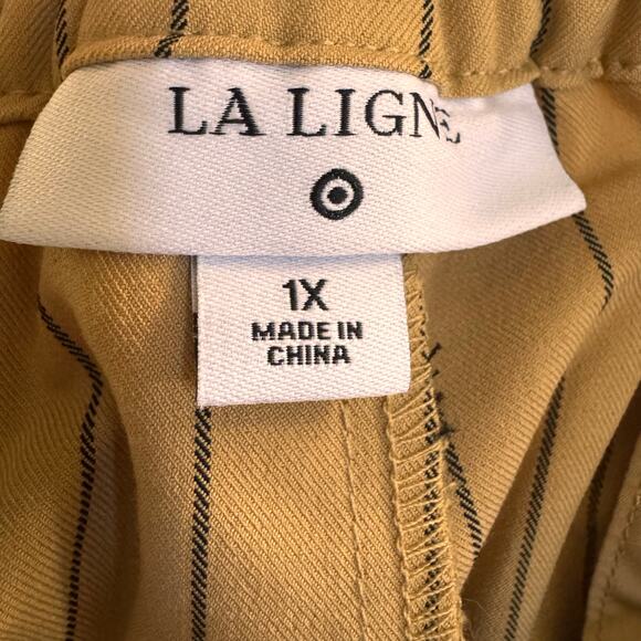 La Ligne x Target Side Stripe Pinstripe Wide Leg Trousers Tan Black Size 1X - Picture 7 of 8